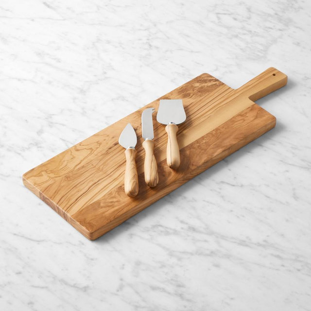 Olivewood Rectangular Cheeseboard with Olivewood Cheese Knives, Medium
