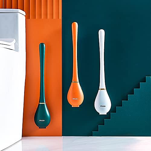 New Silicone Water Drop Toilet Brush and Holder Set no Dead Corners Household Toilet Brush Wall-Mounted Creative Automatic Opening and Closing Light Luxury Silicone Toilet Brush… (Green)