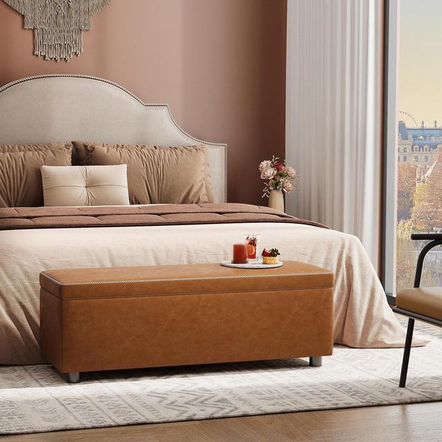 Storage Ottoman Bench, Mid-Century Modern Storage Bench for Bedroom