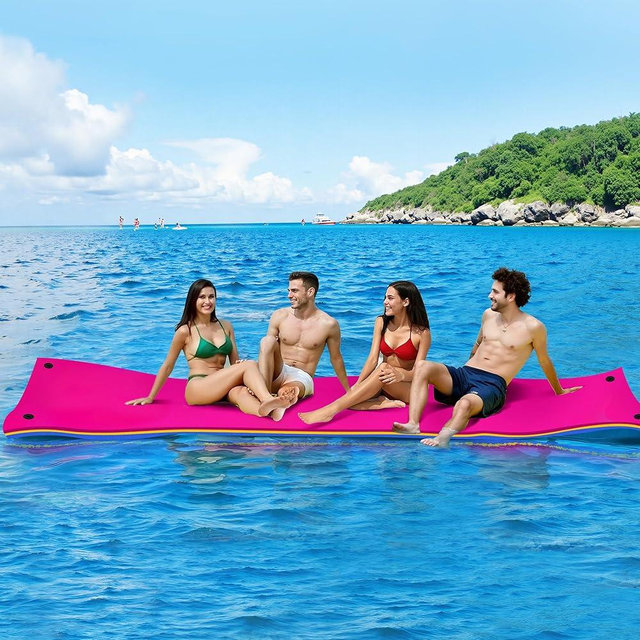WARMOUNTS Lily Pad Floating Mat, 7/8/9/13/15.5 FT Floating Mat, 3-Layer Tear-Resistant XPE Foam Floating Water Mat with 16.4' Elastic Bungee Tethers for Lake, Pool, River, Ocean, Boat, Beach