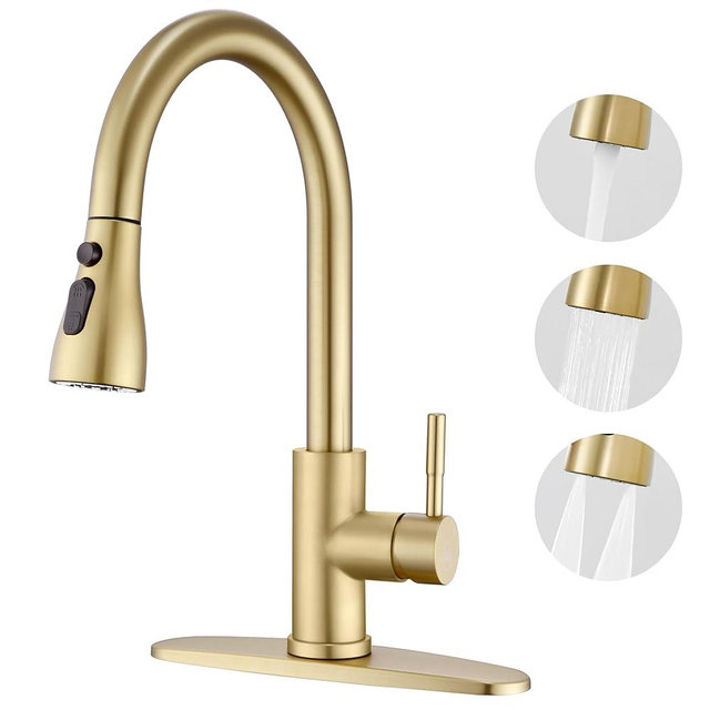 GAGALIFE Brushed Gold Kitchen Faucet with Pull Down Sprayer - High Pressure Blade Spray Modern Kitchen Sink Faucet, High Arc Stainless Steel Kitchen Faucets with 3 Spray Modes Pull Out Faucets