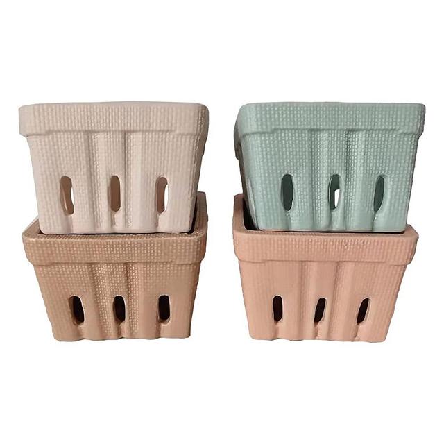 First of a Kind Stoneware Berry Baskets - Set of 4 Berry Containers Bowl - Multicolor - 4.25 Inch Square Kitchen Fruit Basket, Ceramic Berry Basket Bins for Veggie, Berry & Fruits (Style 3)