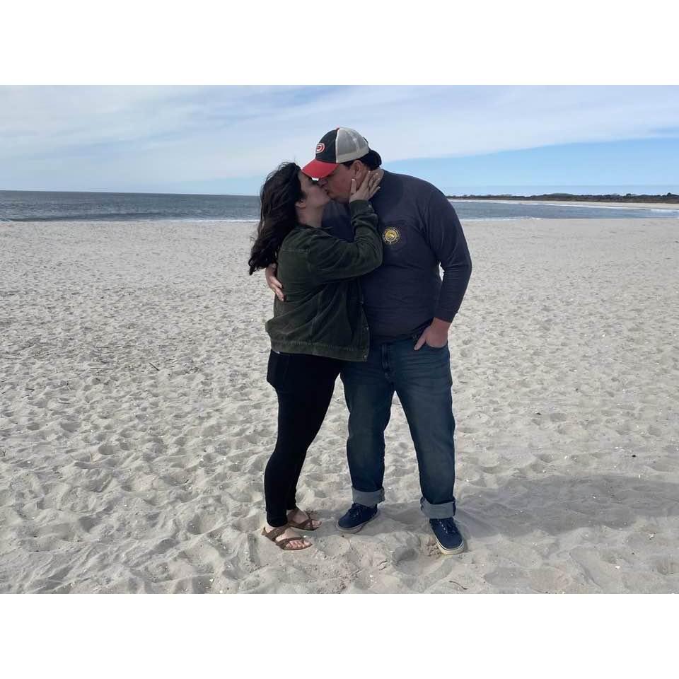 Scoping out the beach we got married on