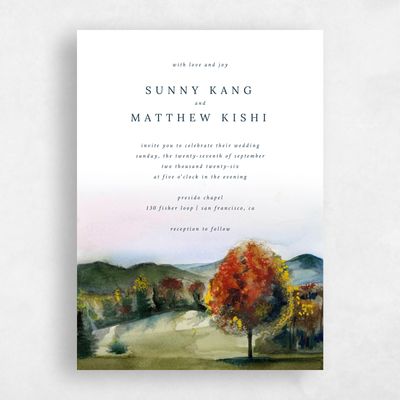 Maroon, Green Wedding Invitation - Montecillo Portrait