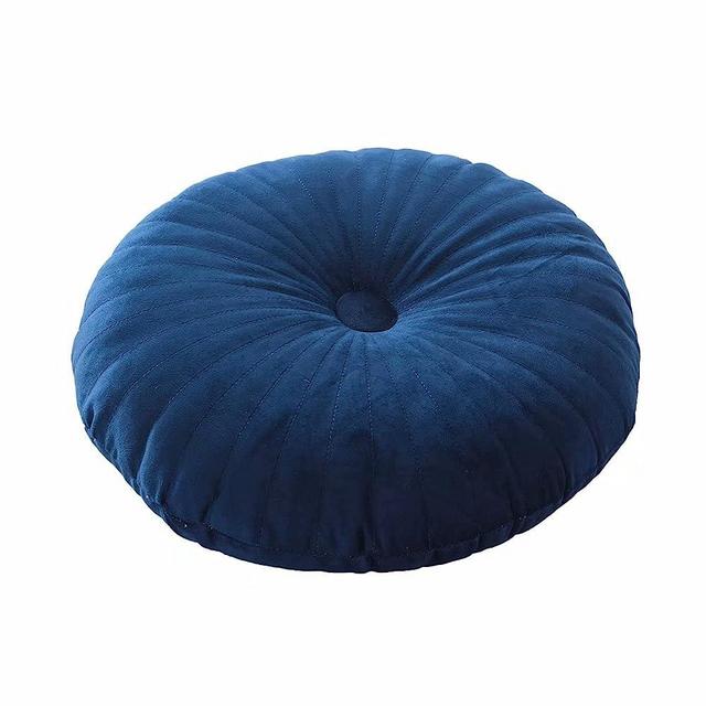 HLOVME Round Pillow Cushion for Couch Velvet Decorative Small Throw Pillow Solid Color for Living Room Bed Floor 13.7”, Navy Blue