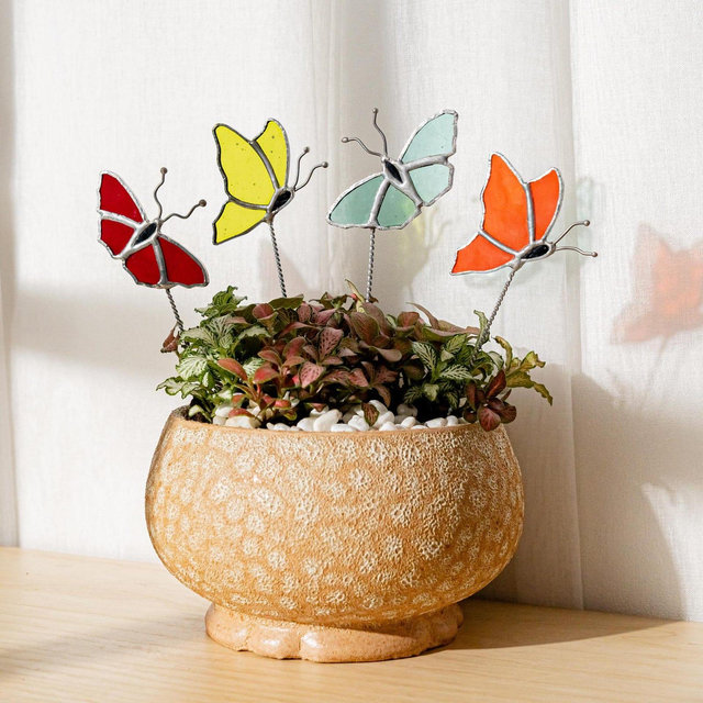 Butterfly Plant Stake, Gardener Love Gift, Handmade Art, Garden Decor, Stained Glass, Custom Stained Glass, Plant Lover Gift F43