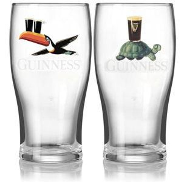 Guinness 20oz Tulip Pint Glass – Flying Toucan & Tortoise Design – 2 Pack | Official Merchandise Vintage Irish Pub Barware