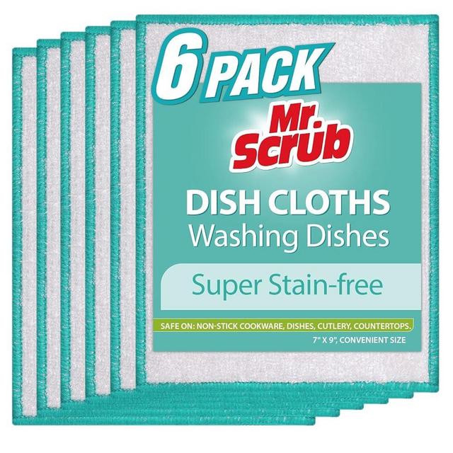 MR. SCRUB 6 Pack Super Stain-Free Dish Cloths Rags for Washing Dishes, Kitchen Rags Cloth Washcloths Dishcloths for Dishes
