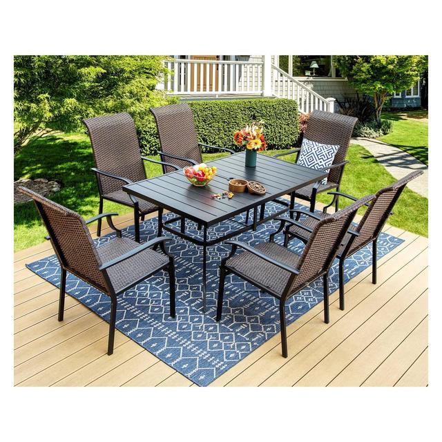 7pc Patio Dining Set with Rattan Arm Chairs & 59"x35" Rectangle Table - Captiva Designs