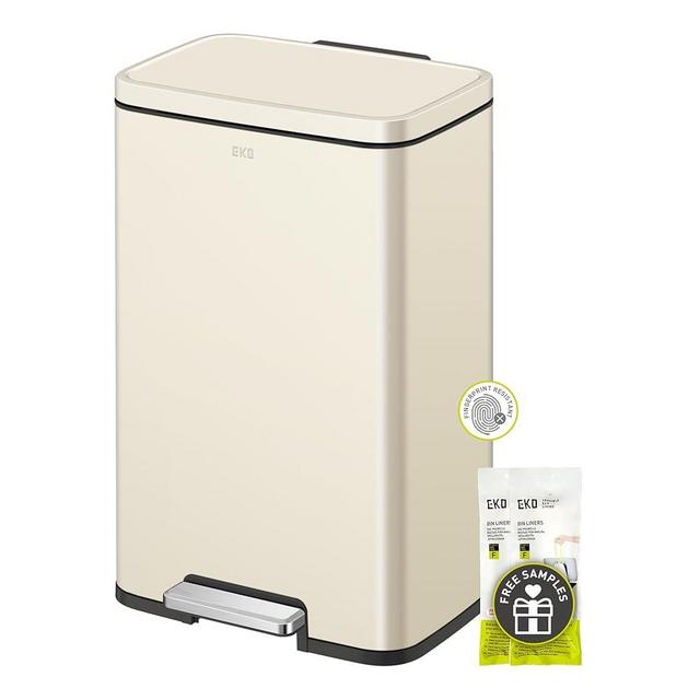 EKO Madison Vanilla Steel 50 Liter/13.2 Gallon Step Trash Can with Inner Liner - Fingerprint Resistant Finish