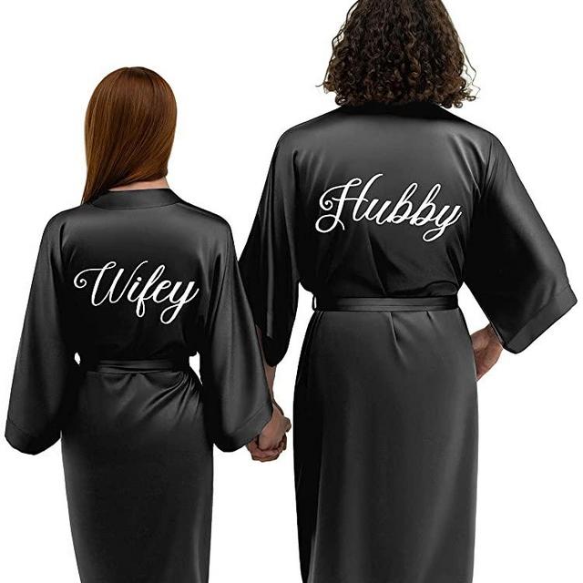 AW BRIDAL Matching Robes for Couples, Satin Couple Robes Silk Bathrobe Pajamas Sleepwear Wedding Gifts for Women Men
