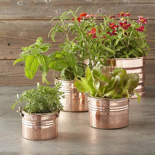 Copper Round Ribbed Planter, Medium
