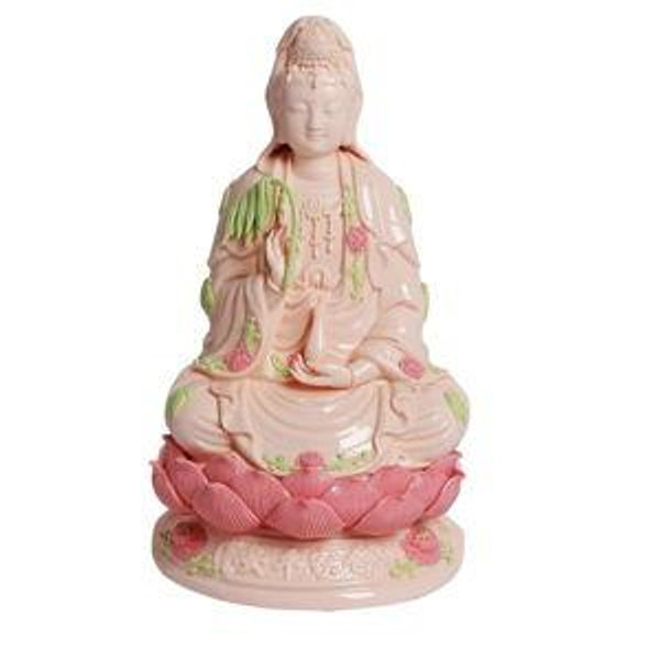 Pink Ceramic Kuan Yin Statue (Medium)