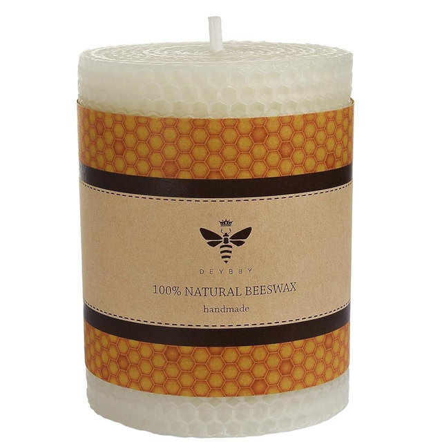 White Beeswax Pillar Candle - Handmade Pure Beeswax Rolled Candle for Gift & Home Decor (3×4 in)