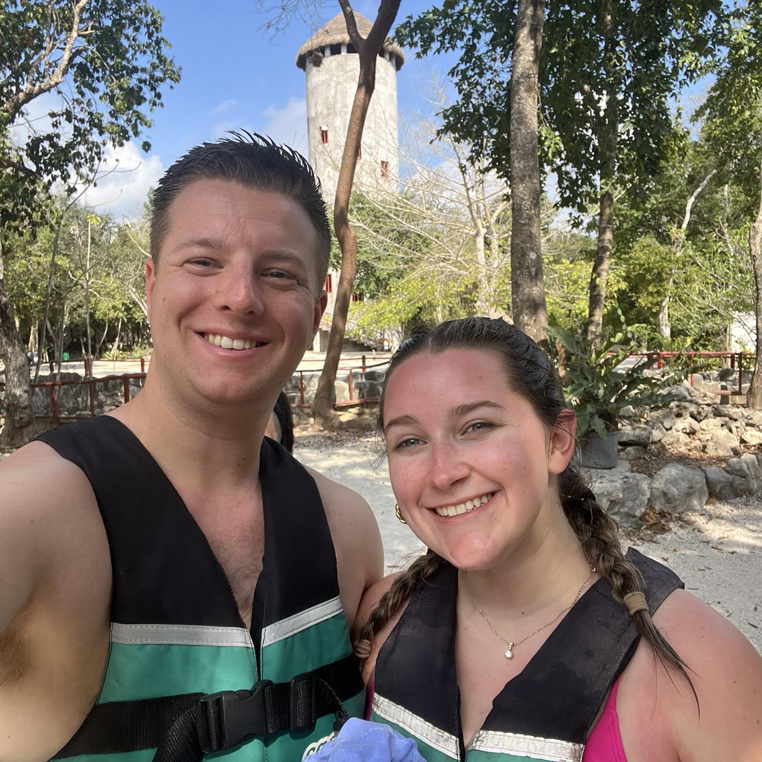 Us about to swim in the cenotes of Mexico!
