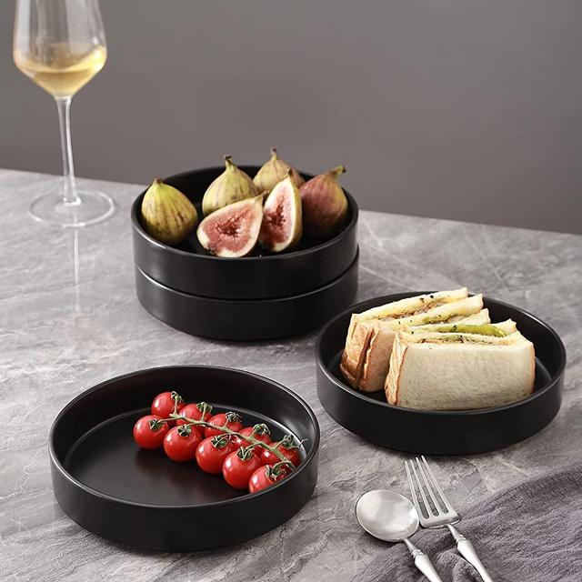 Stone Lain Celina Stoneware 4-Piece Round Pasta Bowl Set, Black