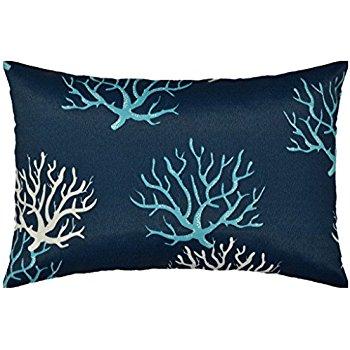 JinStyles Floral Outdoor Lumbar Decorative Throw Pillow Cover (Navy Blue, 12 x 18 Inch)