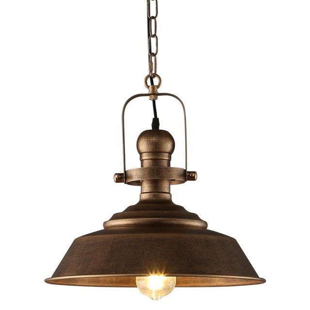 fansimone 14.2 Inch Farmhouse Pendant Light for Kitchen Island, Bronze Rustic Hanging Ceiling Light with Hand-Painted Finish, Industrial Modern Bar Lighting, Dome Pendants for Dining Room
