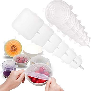 Silicone Stretch Lids 12-Pack, Food Grade Reusable Food and Bowl Covers, No More Plastic Wraps