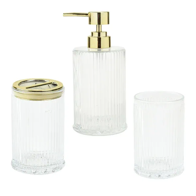 Cameo 3PC Bathroom Set - Soap/Lotion Dispenser, Toothbrush Holder, Tumbler, Non-Slip Protective Silicone Feet