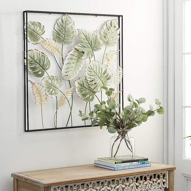 Deco 79 Metal Leaf Wall Decor, 30" x 2" x 30", Green