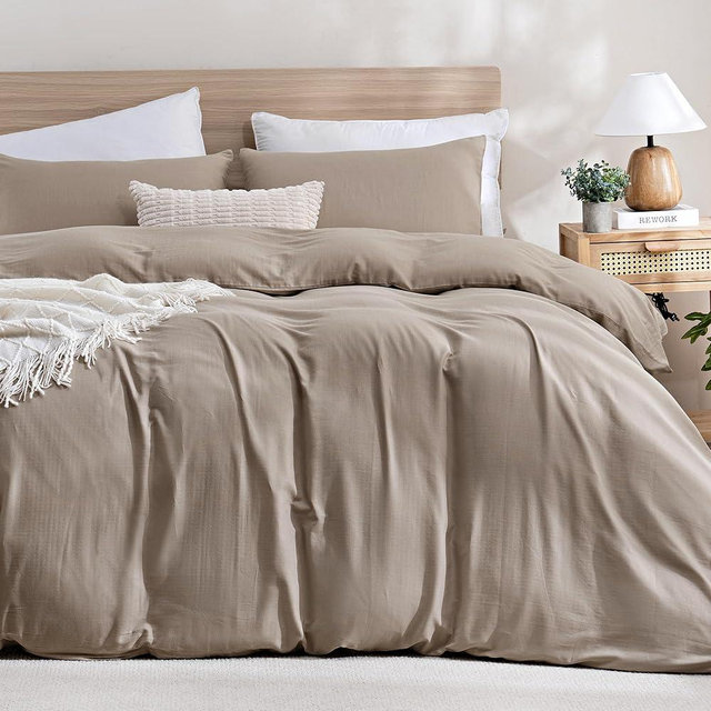 TOCOMOA Muslin Duvet Cover 100% Cotton Like Linen Texture Breathable Soft Comfy 3-Piece Taupe Comforter Cover Bedding Set (King 104"x90", Comforter Not Included)