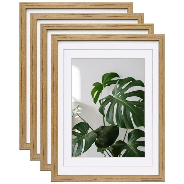 Egofine 12x16 Picture Frame with Plexiglass Made of Solid Wood, Display Pictures 9x12/11x14 with Mat or 12x16 Without Mat Set of 4 for Tabletop and Wall Mounting, Carbonized Brown