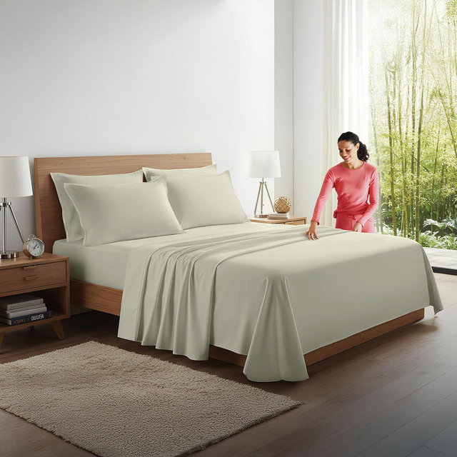 Kickoff Viscose Bamboo Sheets Queen Size 4-pc Organic Bamboo Viscose Bed Cooling Sheets Queen Size Set Flat, Fitted, Pillowcases