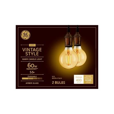 Vintage G25 Globe 60w Filament Amber 2pk LED Light Bulb White - General Electric