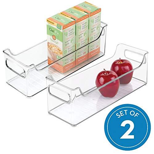 iDesign Plastic Fridge and Freezer Storage Organizer Bin With Handles, Clear Bin for Food, Drinks, Produce Organization, BPA-Free , 14.5" x 5" x 5", Set of 2, Clear