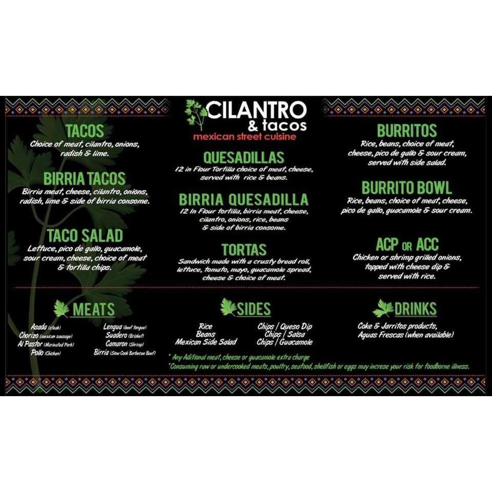 Cilantro & Tacos Food Truck Menu