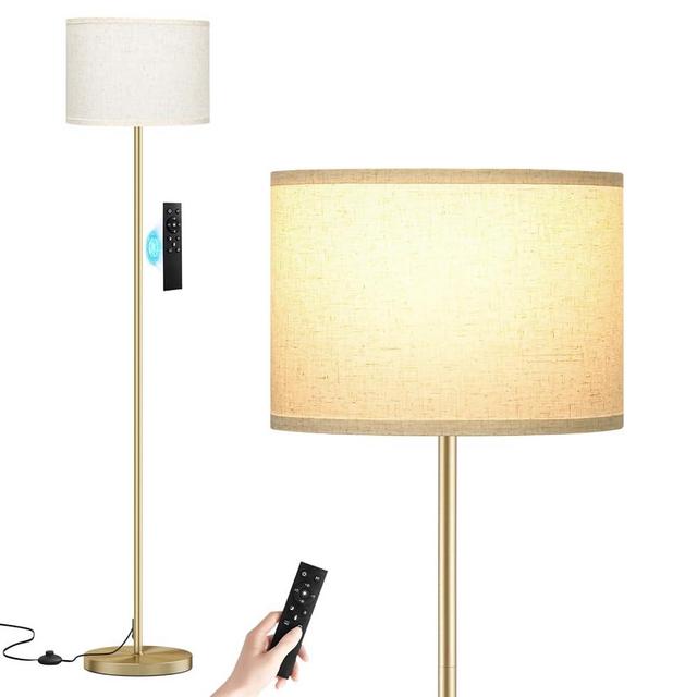 Ambimall 60'' Modern Floor Lamp with Remote, Tall Lamps for Living Room, Bedroom, Office, Dining Room, Beige Shade with Gold Pole(Included Bulb)