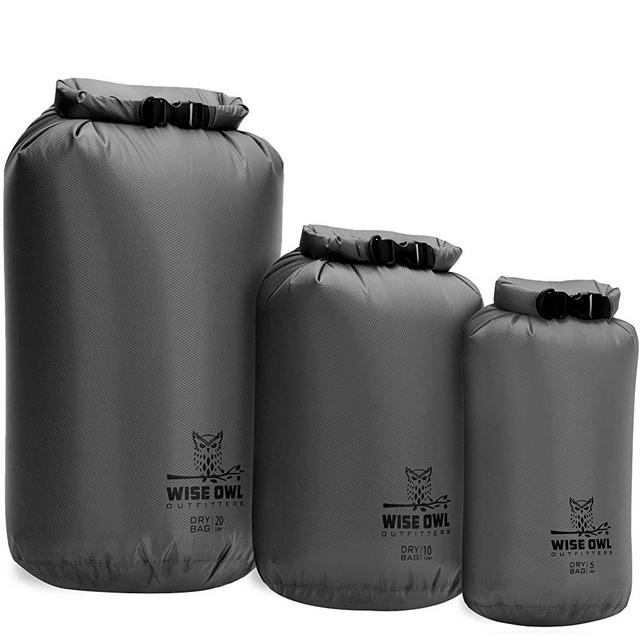 Wise Owl Outfitters Dry Bag 3-Pack - Fully Submersible Ultra Lightweight Airtight Waterproof Bags - Diamond Ripstop Roll-Top Drybag Sacks - 20L,10L, and 5L