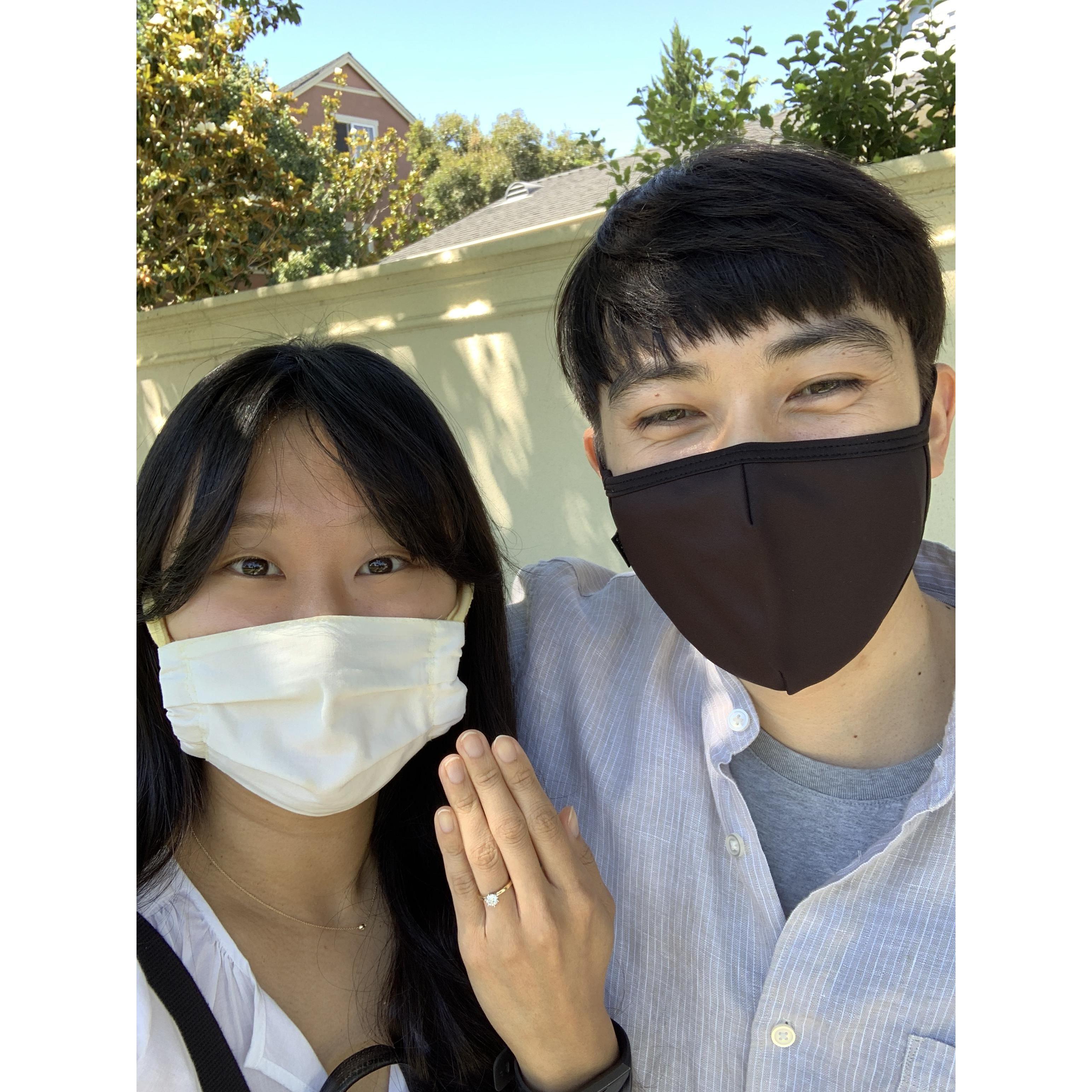 June 20, 2020: We got engaged at a park that we would frequently take walks at.