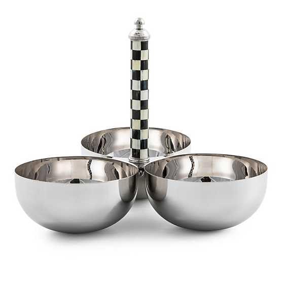 MACKENZIE-CHILDS Supper Club Trio, Stainless-Steel Serving Bowls for Condiments and Snacks, Black-and-White Courtly Check
