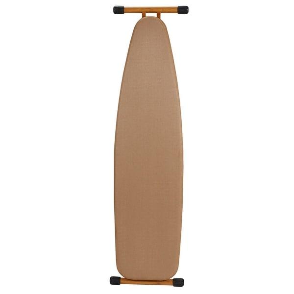 Household Essentials Bamboo 4-Leg Ironing Board with Steel Top, Fiber Pad and Heat-Resistant Tan FiberTech Cover
