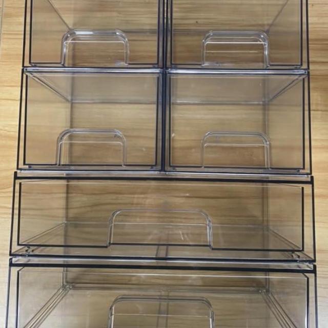 Vtopmart Stackable Storage Drawers Set of 6, 12" Wide and 4.4'' Tall Clear Plastic Organizer Bins for Makeup, Cosmetics, Beauty Supplies,Ideal for Vanity, Bathroom,Cabinet,Pantry Organization