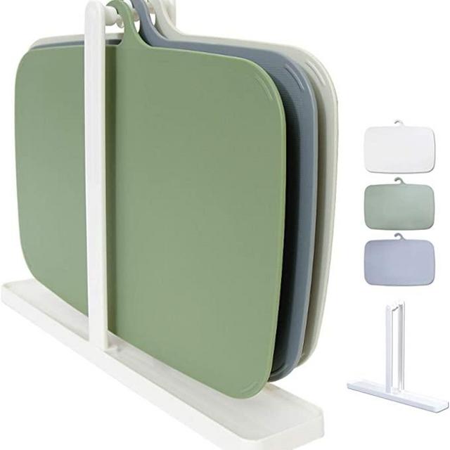 Carrotez Index Plastic Cutting Board Set With Stand, Cutting Board Organizer Rack Storage, Cutting Board Organizer Stand Holder, Baking Sheet, Bakeware, Dishwasher-Safe Non-Slip , (White, Green, Blue)