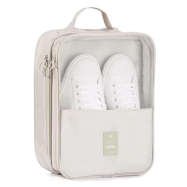 Travel Shoe Bag Holds 3 Pair of Shoes, Hezelf Shoe Storage Pouch for Travel and Daily Use, Travel Suitcase Shoe Organizer, Waterproof (1Pack-Beige)