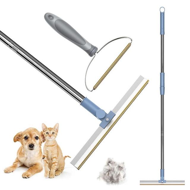 Pet Hair Remover Bundle - Ajustable Longth Large Carpet Rake & Portable Carpet Scraper Clothes Fuzz Rollers Hairball Shaver Brush for Carpets, Car Mat, Couch, Pet Bed, Furniture & Rug