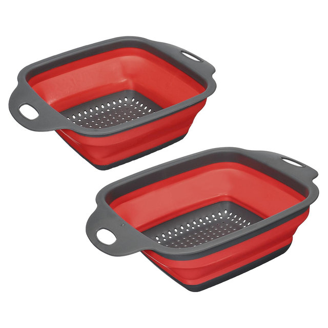 Unique Bargains Collapsible Colander Set Square Foldable Food Strainer with Handle Space Saving Design Red