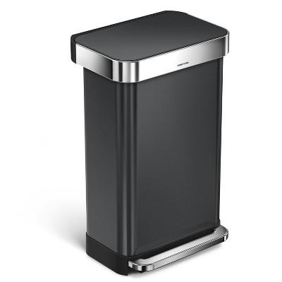 45L Rectangular Stainless Steel Step Can Black - simplehuman