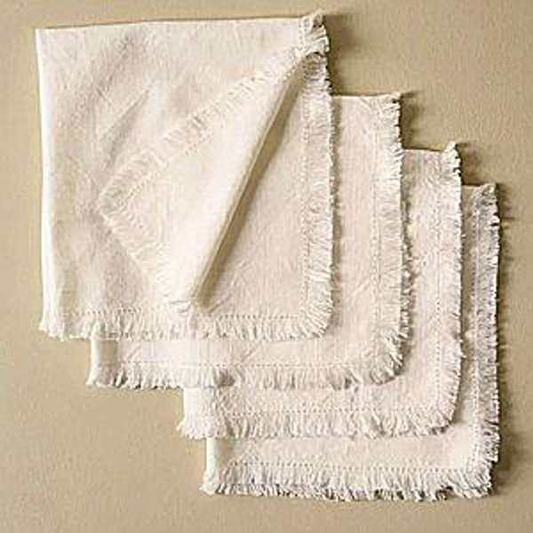 White Fringe Hem Napkin Set of Four