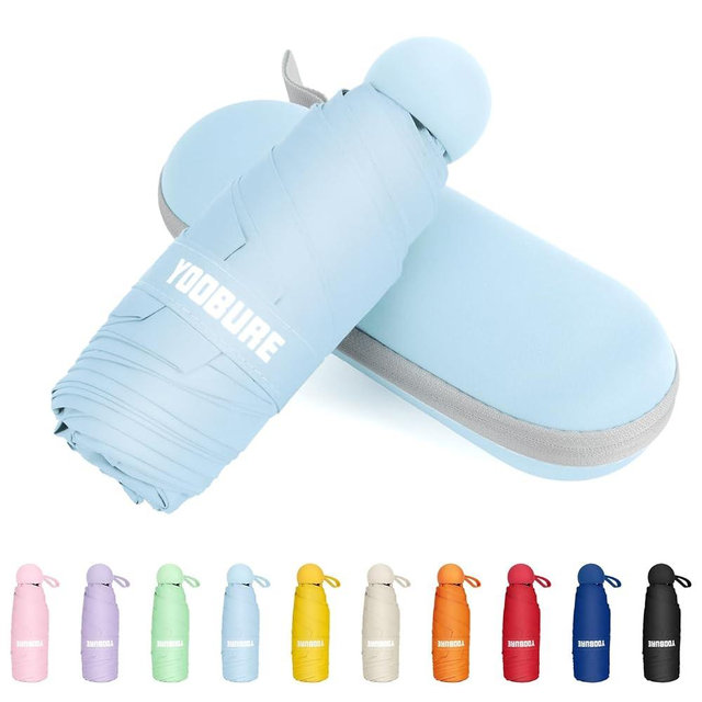 Yoobure Travel Umbrella Portable Compact Umbrella, Pocket Mini Umbrella for Purse UV Umbrella, Umbrellas for Rain Small Umbrella for Backpack, Sun Umbrella with Case Folding Umbrella for Kids Women