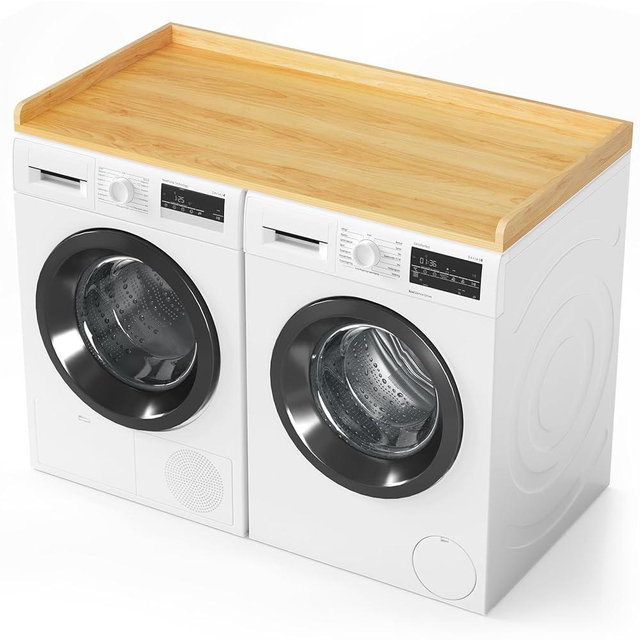 SpaceAid Washer Dryer Countertop, Laundry Wood Shelf Topper with Edge, 54" Width x 27.5" Depth Cover Guard Organizer for Washer and Dryer Laundry Hamper Counter Storage Organization (Maple Wood)