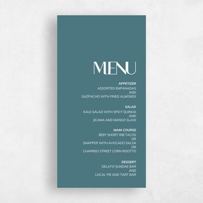 Teal, Blue Wedding Menu - Millsboro