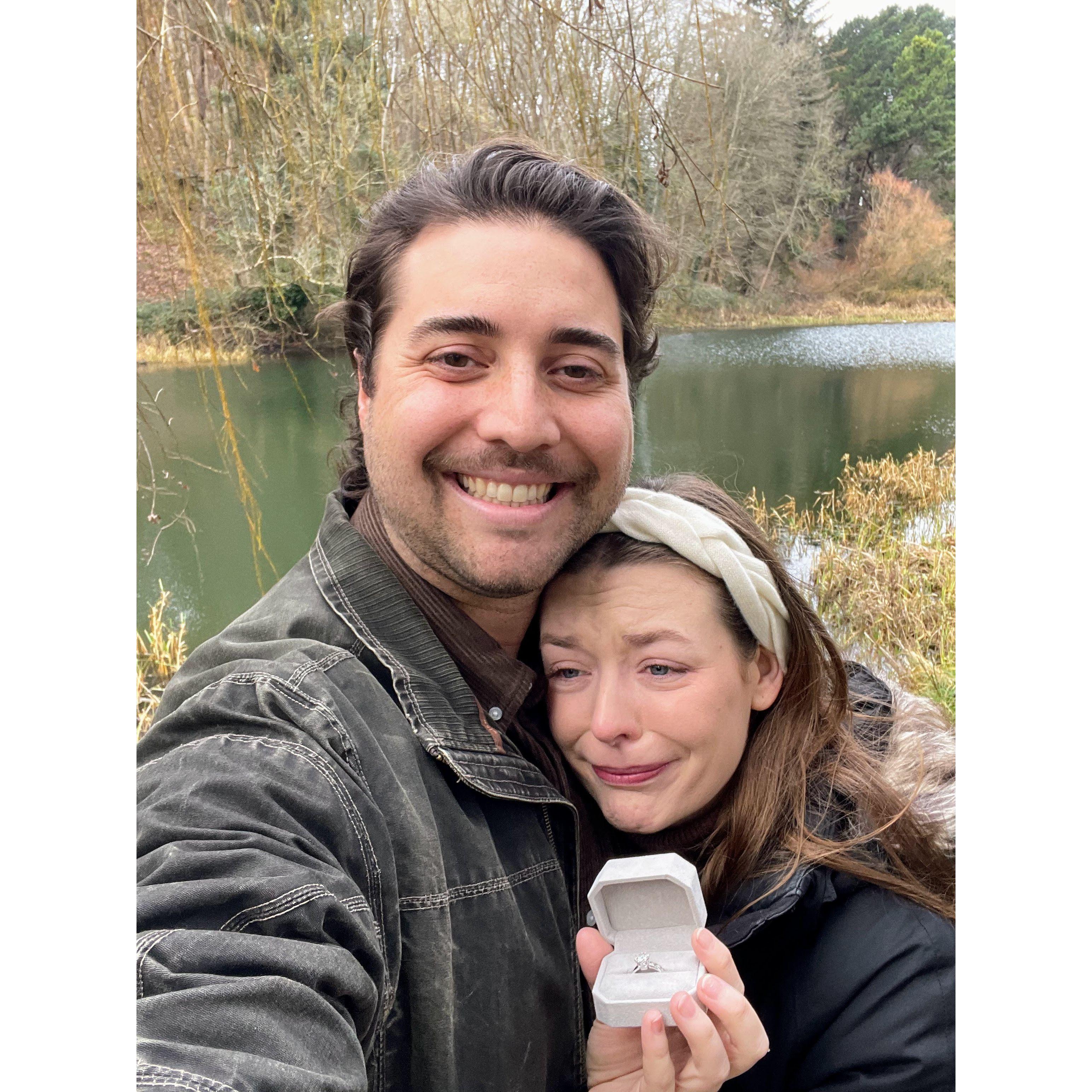Jack surprised Hadley by popping the question on a Christmas Day walk in Phoenix Park! Contrary to how it looks, Hadley was overjoyed. (December 2023)