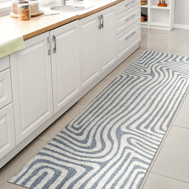 JONATHAN Y Machine Washable Blue/Cream Runner Rug 2X8 ft, Maze Abstract Two-Tone Low-Pile for Living Room, Bedroom, Kitchen, Office, Easy-Cleaning, High Traffic, Pet-Friendly, Non-Shedding WSH309A-28