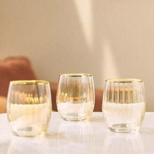 Waterfall Stemless Wine Glasses, Set of 4 in Honey