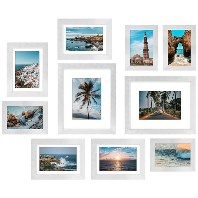 Vittanly 10 Pack Picture Frames Collage Wall Decor, Gallery Frame Set for Wall Mounting or Tabletop Display, Multi Sizes Including 2pcs 8x10, 4pcs 5x7, 4pcs 4x6, Silver